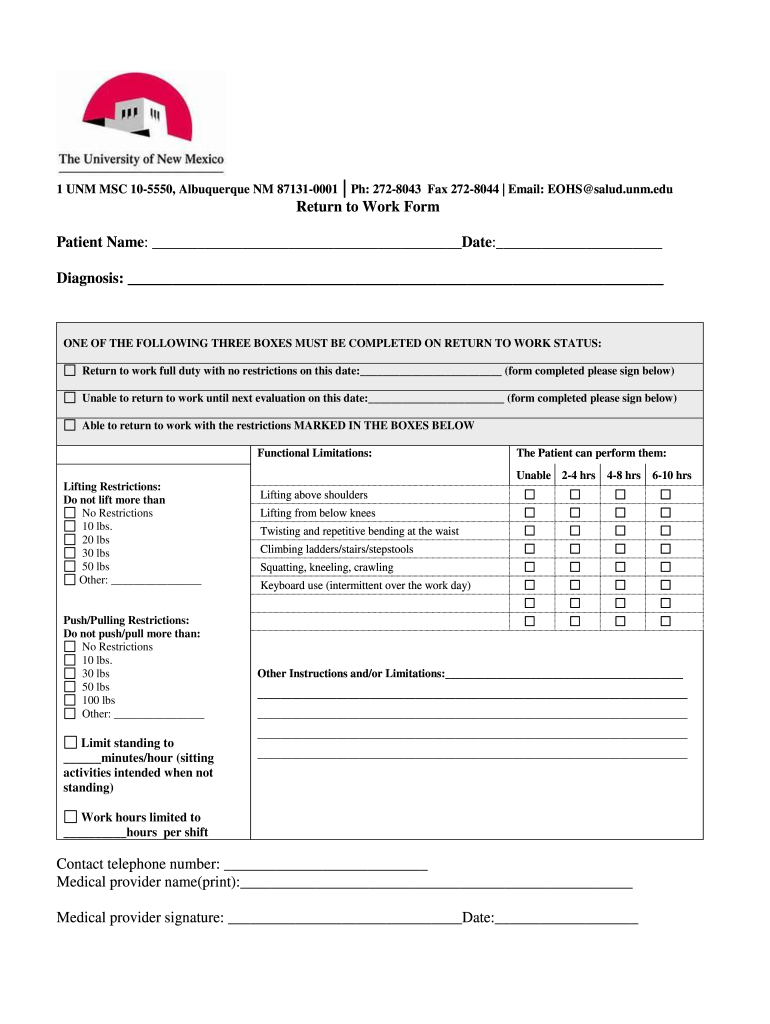 Unm Doctors Note  Form